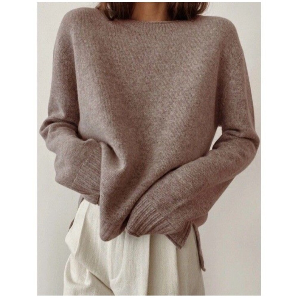 Jenni Kayne Everyday Sweater Taupe Cashmere + Wool Blend Long Sleeve Women M